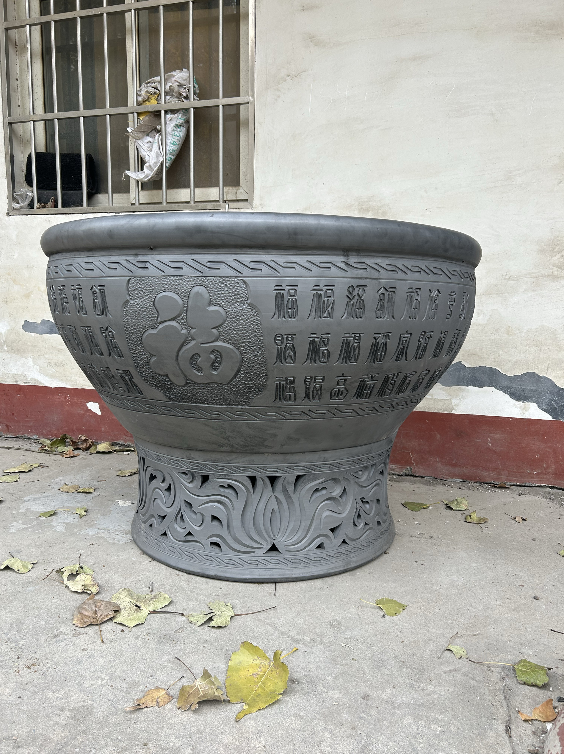 口径一米二特大号鱼缸老北京黑陶泥盆百福九龙中大型传统中式复古