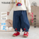 YOUGE 趣味可爱草莓束脚加绒宝宝软牛仔长裤 幼歌婴幼儿秋冬季 新品