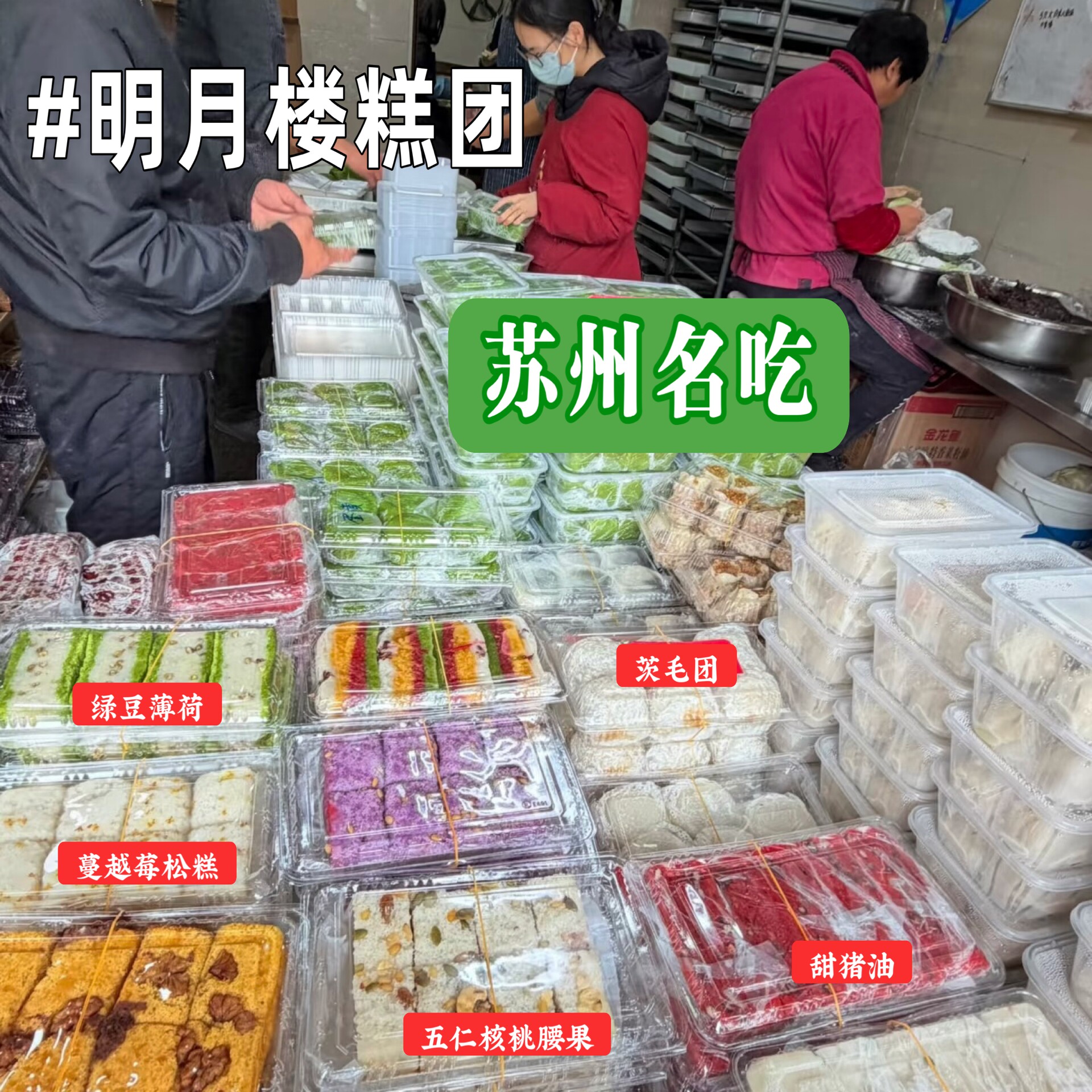 苏州地方特色糕团点心糯叽叽明月楼炒肉团苏式美食薄荷糕团青团