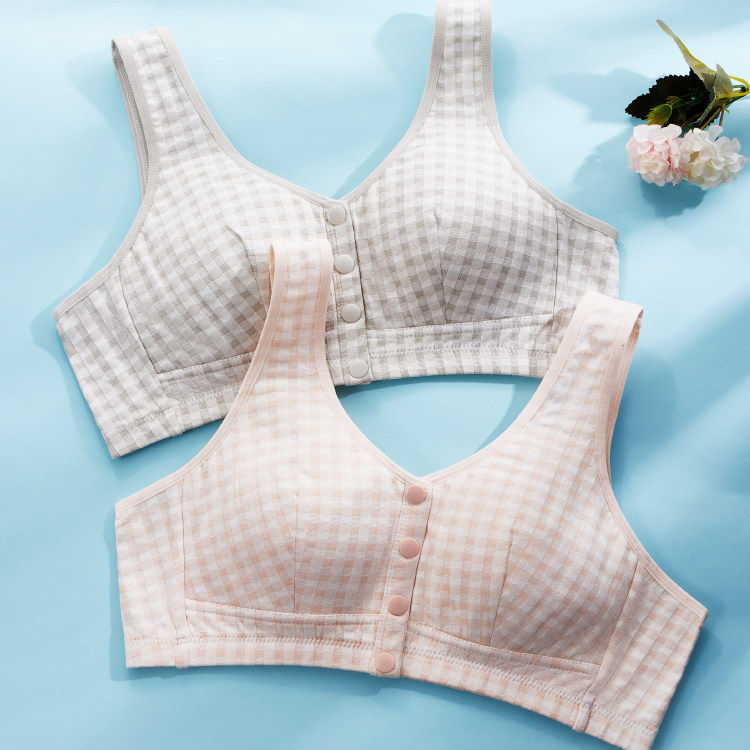 中老年里棉前扣内衣妈妈文胸无钢圈大码背心人老人无海绵运动胸罩