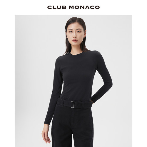 CLUB MONACO女装重磅弹力棉修身圆领质感内搭长袖T恤
