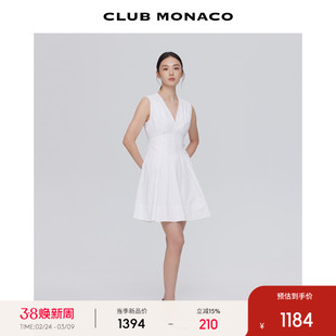 CLUB MONACO女装V领无袖简约收腰气质都市时尚纯白连衣裙