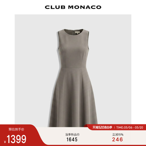 CLUB MONACO女士夏知性通勤气质显瘦圆领无袖收腰A字伞摆连衣裙