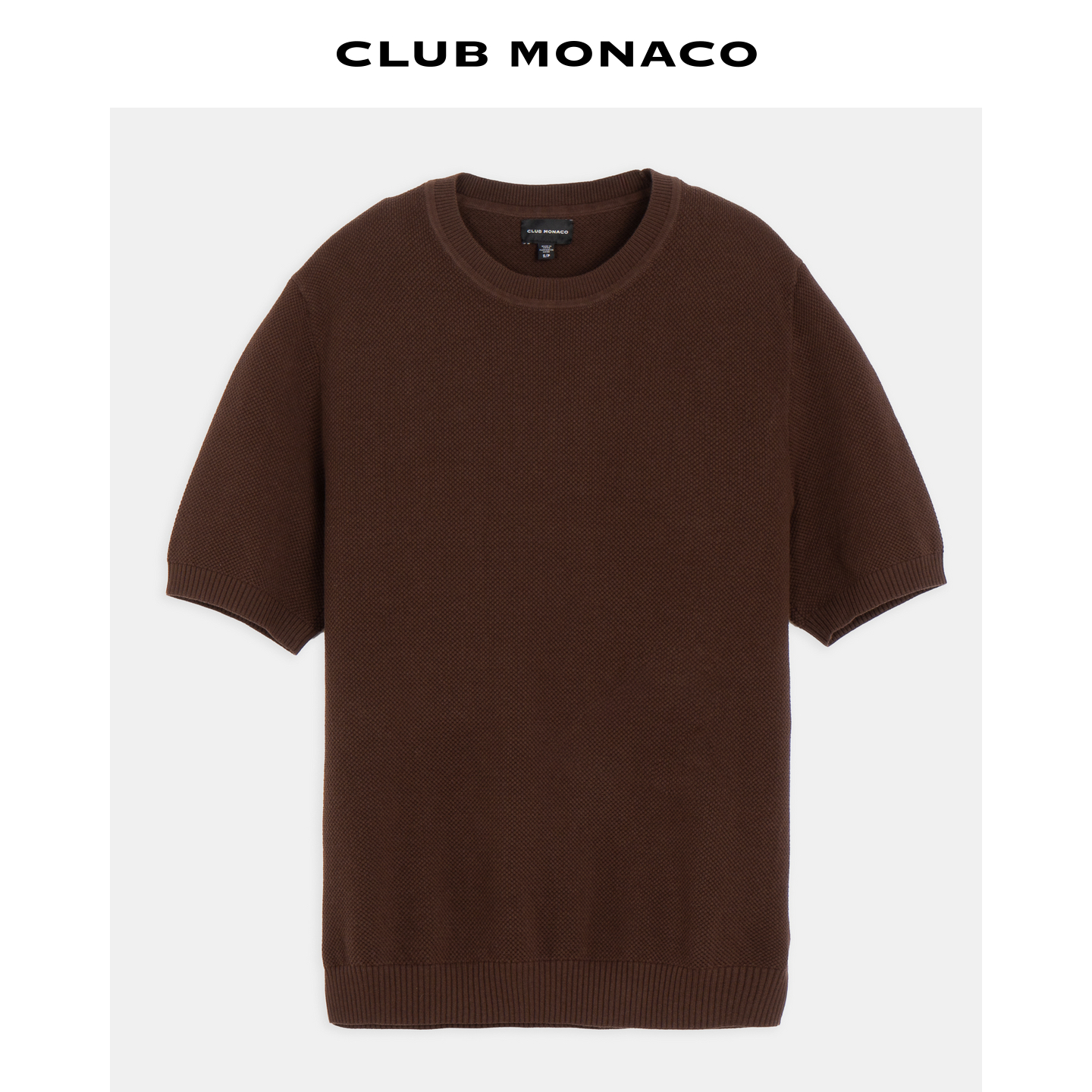 CLUB MONACO男士秋冬通勤百搭纹理感罗纹收边直筒短袖圆领针织衫
