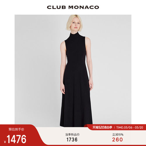 CLUB MONACO女装羊毛山羊绒A字高领修身优雅静奢风无袖连衣裙