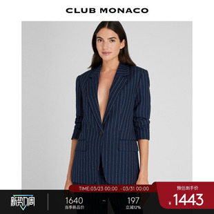 西装 CLUB 通勤细条纹亚麻混纺长袖 款 外套 MONACO女士经典