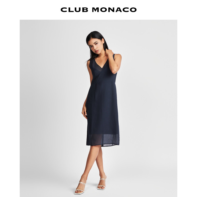 CLUB MONACO女装气质设计感腰部这周V领无袖连衣裙