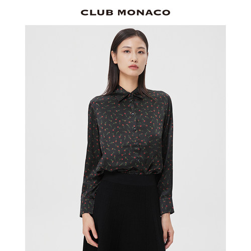 【100%桑蚕丝】CLUB MONACO女装玫瑰印花南法复古衬衫