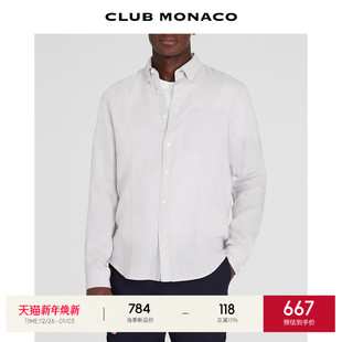 MONACO男士 CLUB 早秋简约经典 款 衬衫 翻领白色长袖 100%亚麻