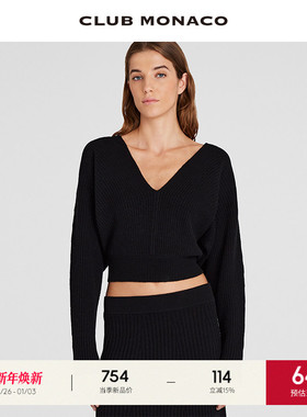 CLUB MONACO女装高腰落肩V领辣妹慵懒羊毛混纺针织毛衣