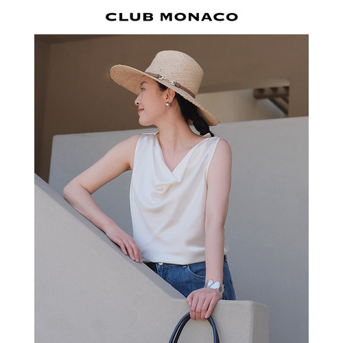 【100%桑蚕丝】CLUB MONACO女装缎面荡领温柔优雅无袖背心