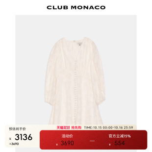 V领宽松温柔连衣裙 优雅提花长袖 CLUB MONACO女士含桑蚕丝烧花法式