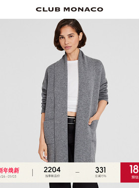 CLUB MONACO女装羊毛山羊绒混纺气质休闲毛针织厚开衫外套