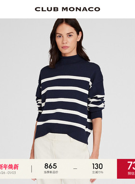 CLUB MONACO女装半高领撞色条纹高腰气质休闲套头毛衣