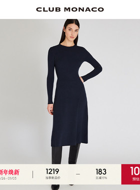CLUB MONACO女装羊毛混纺修身显瘦坑条轻熟赫本针织连衣裙