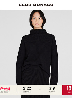 CLUB MONACO女装秋冬【100%山羊绒】半高领落肩慵懒毛衣针织衫