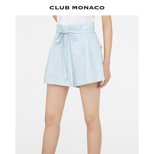 系带短裤亚麻CLUBMONACO百搭
