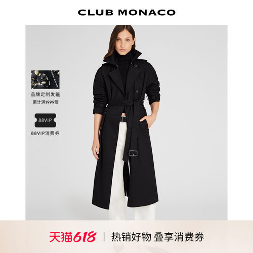 博主同款 CLUB MONACO女装廓形双排扣英伦风中长款风衣