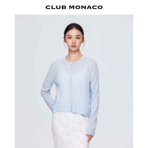 【100%羊毛】CLUB MONACO女士清新优雅蕾丝拼接长袖针织开衫