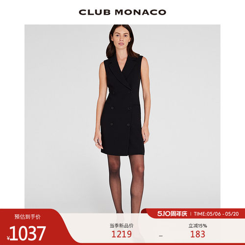 CLUB MONACO女装双排扣无袖职业智性通勤西装连衣裙