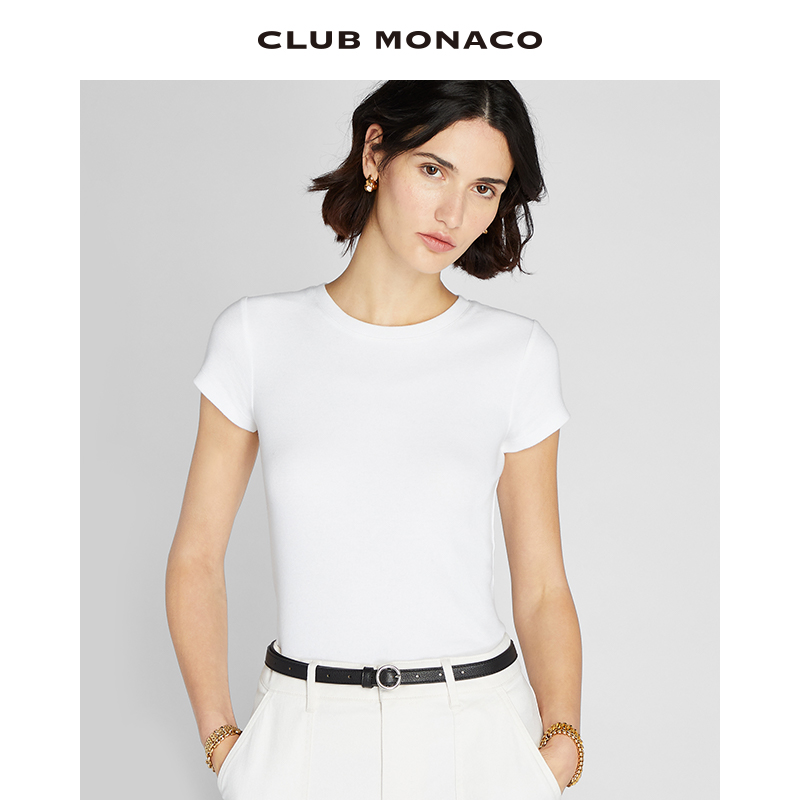 CLUB MONACO女装24春夏新品经典BOWEE圆领莫代尔棉正肩短袖T恤 女装/女士精品 T恤 原图主图