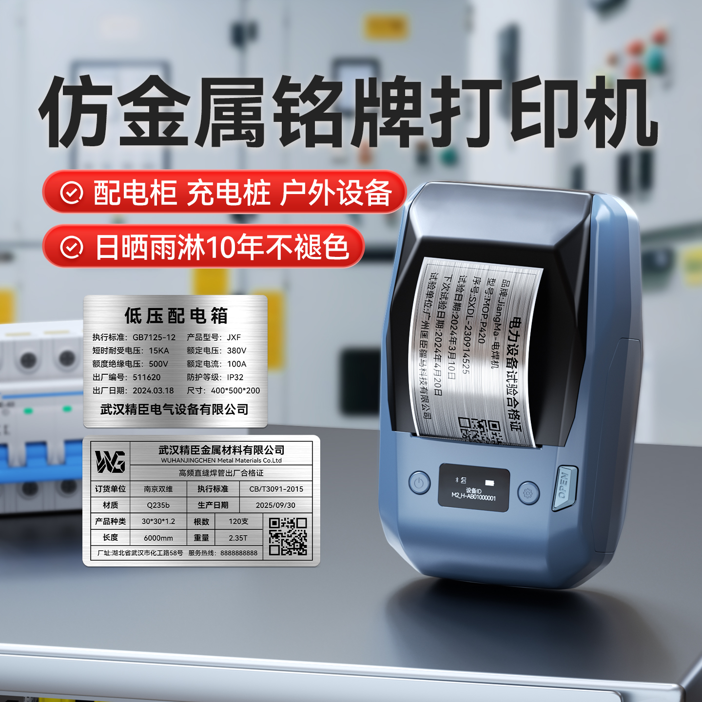 精臣M2设备铭牌标签打印机哑银拉丝银标识牌仿金属标牌定制防水合格证机械器设备工业级固定资产热转印标签机
