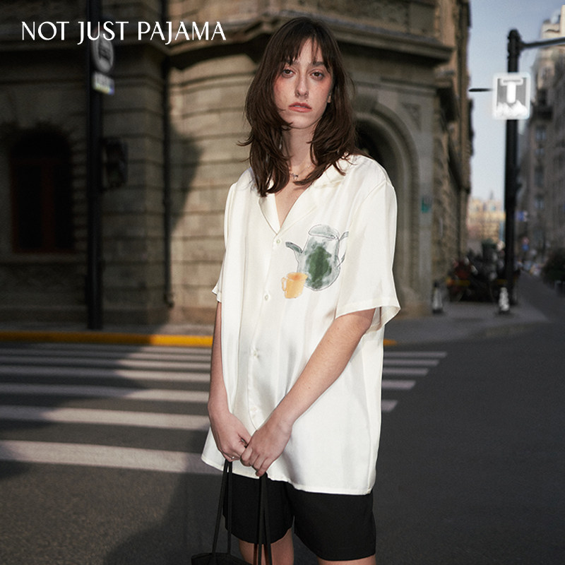 Not Just Pajama  Tea Moments系列真丝茶壶印花情侣套装短款