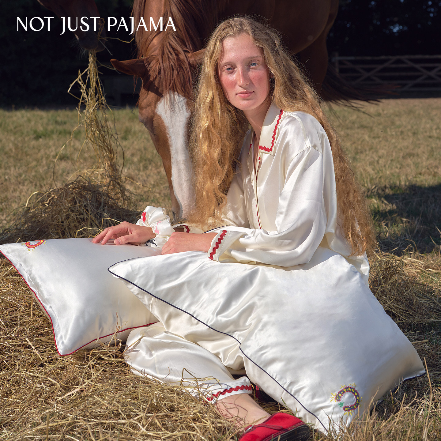 Not Just Pajama真丝枕套Pony小马桑蚕丝枕头套丝滑透气马蹄刺绣