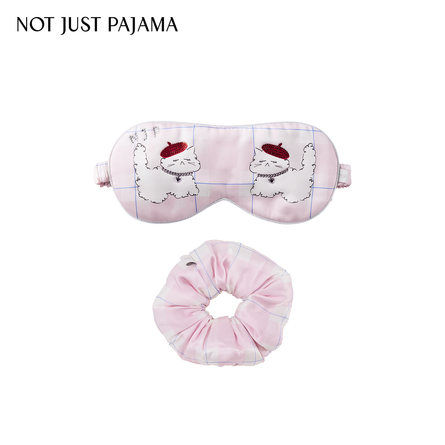 Not Just Pajama真丝眼罩发圈睡眠礼盒格纹印花桑蚕丝遮光旅行