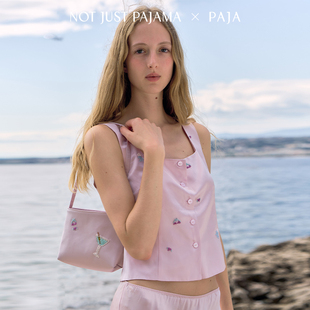 NOT PAJAMA夏日串珠系列22姆米真丝司马克钉珠方领背心 JUST