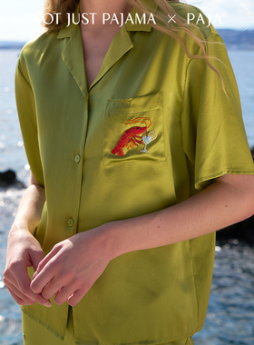 Not Just Pajama 夏日串珠系列22姆米真丝钉珠宽松透气短袖衬衫