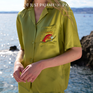 衬衫 Not 夏日串珠系列22姆米真丝钉珠宽松透气短袖 Pajama Just