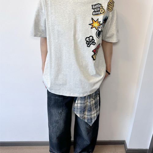 美式复古卡通刺绣短袖T恤男女
