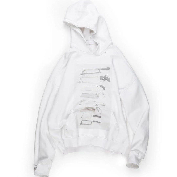 thumbnail for Kim Sun-woo's same ALEXANDER DIGENOVA saw bow torture tool white distressed destruction silhouette hooded sweatshirt