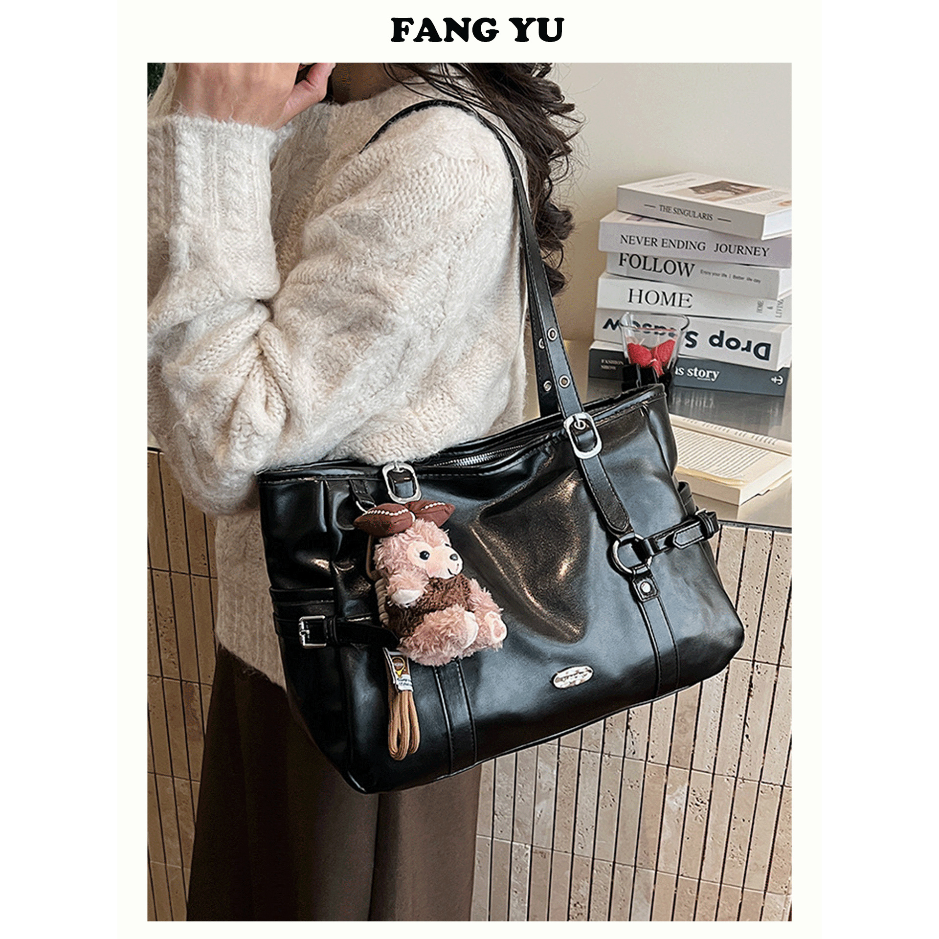 黑色大容量单肩手提托特包包女式