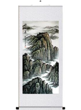 有山无水画靠山图泰山日出挂画稳如泰山丝绸卷轴画玄关国画装饰画