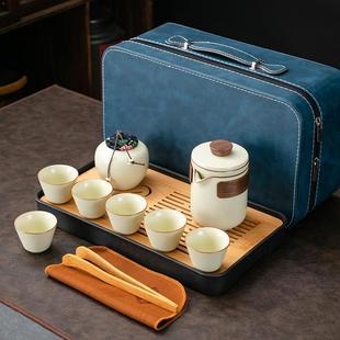 简约泡茶便携式 汝窑旅行茶具套装 一壶四杯功夫茶具商务活动礼品