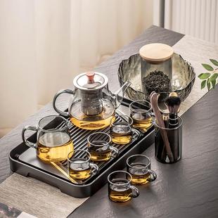 家用会客小型茶盘办公室泡茶壶功夫茶杯小 10N瓷牌茗玻璃茶具套装