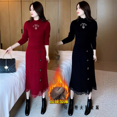 2025冬季新款加绒加厚长款针织裙
