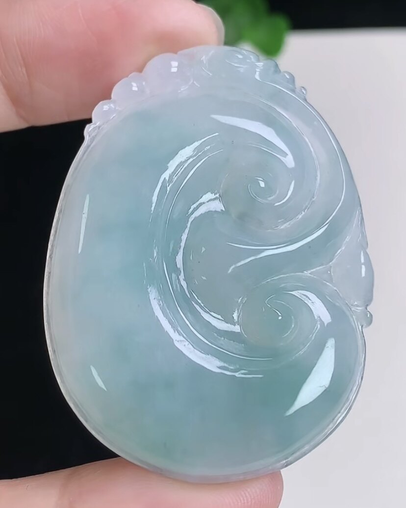 天然A货翡翠 缅甸正品玉坠 冰润飘花如意吊坠