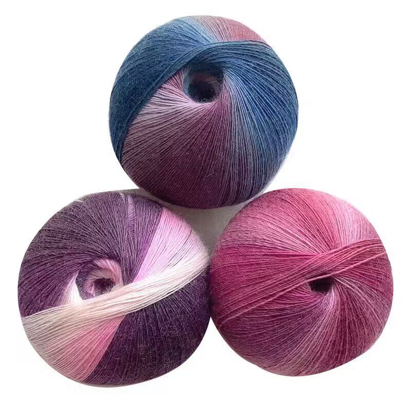 彩色魔球彩虹长段染羊毛线渐变手工编钩织披肩围巾毛衣细线diy