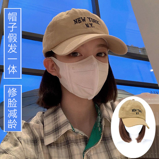 带头发的鸭舌帽假发帽子一体式女夏季新款时尚潮网红戴帽短发夏天