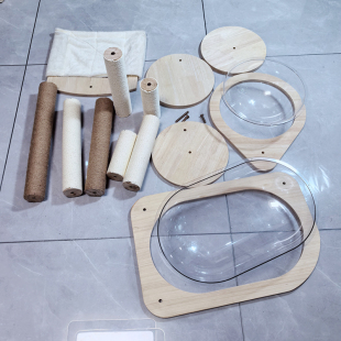 DIY实木猫爬架配件猫抓柱窝替换柱猫玩具别墅通天柱子磨爪黄麻绳