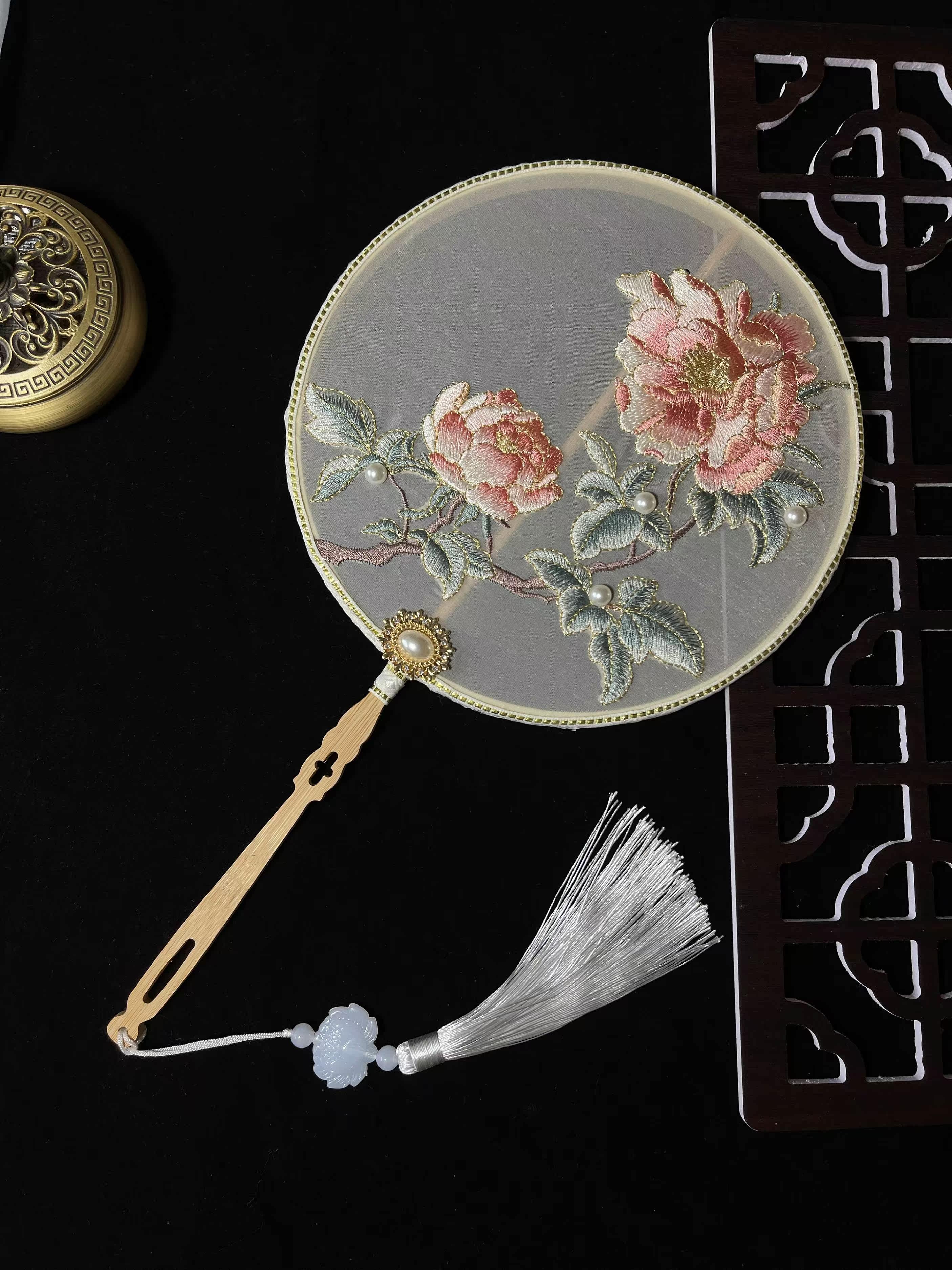 古风团扇中国风舞蹈双面扇汉服旗袍走秀拍摄刺绣宫扇儿童扇子女