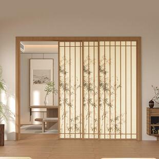 法式复古推拉门宋代美学客厅阳台厨房卫生间隔断竹影玻璃吊轨移门