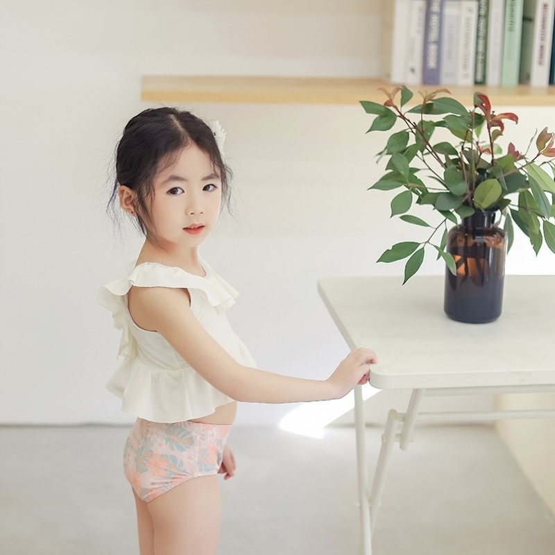 儿童泳衣女分体可爱风分体无袖游泳衣女童泳池温泉度假套装夏2025