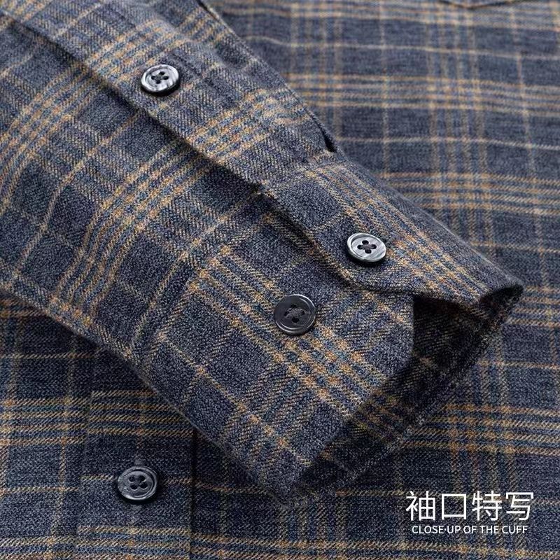 新款中年人男士衬衫格子长袖休闲免熨烫宽松抗皱高档衬衫棉质爸爸