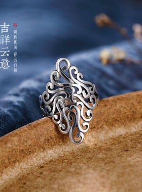 招财转运复古宫廷做旧女款开口戒指女士个性古典小众食指S925纯银