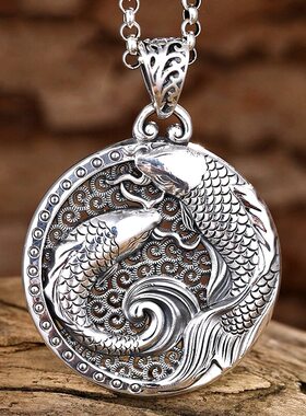 如鱼得水招财转运锦鲤吊坠男女士情侣项链复古风国潮挂件小众双面