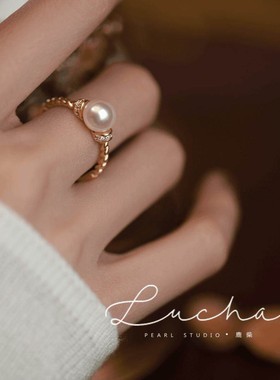 S925纯银珍珠戒指女轻奢小众百搭复古气质转运珠高级感ins潮新款
